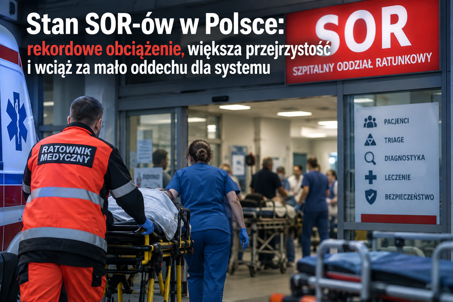 Ilustracja raportu: Stan SOR-ów w Polsce: rekordowe obciążenie, większa przejrzystość i wciąż za mało oddechu dla systemu